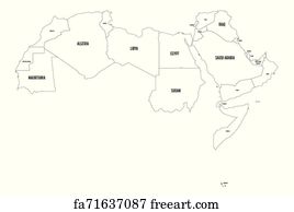 Free Art Print Of Arab World States Political Map With Higlighted 22