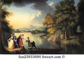 1757 Oil On Canvas Art Print - A Boating Party On Lake Windermere