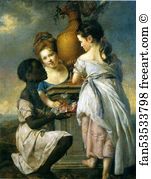 Joseph Wright Of Derby Art Print - A Conversation Of Girls (Two Girls With Their Black Servant)
