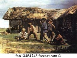 1870 Oil On Canvas The Tretyakov Gallery Art Print - A Game Of Knucklebones