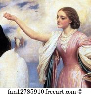 Peacock Art Print - A Girl Feeding Peacocks. Detail