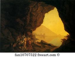 Set Art Print - A Grotto By The Sea-Side In The Kingdom Of Naples, With Banditti; A Sun-Set