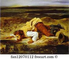 Wounded Art Print - A Mortally Wounded Brigand Quenches His Thirst