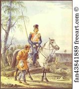 Escort Art Print - A Mounted Cossack Escorting A Peasant