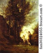 Nymph Art Print - A Nymph Playing With Cupid