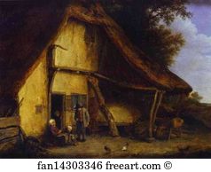 Outside Art Print - A Peasant Family Outside A Cottage