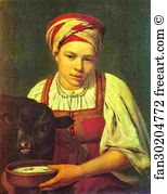 Calf Art Print - A Peasant Girl With A Calf