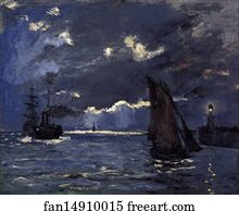 Seascape Art Print - A Seascape, Shipping By Moonlight