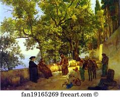 Sorrento Art Print - A Terrace On A Seashore. A Small Town Capuccini Near Sorrento