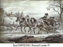 Travel Art Print - A Traveler In A Kibitka (Hooded Cart Or Sledge)