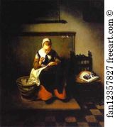 Nicolaes Maes Art Print - A Young Woman Sewing
