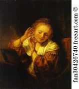 A Young Woman Art Print - A Young Woman Trying On Earings