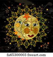 Free art print of Decorative Sun and Moon Faces With Stylized Water ...