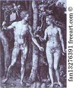 Engraving Art Print - Adam And Eve