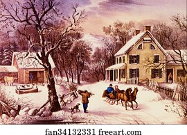 Currier Ives Art Print - American Homestead Winter