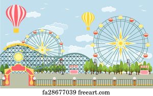 Free art print of Map of amusement park with attractions. Map of