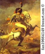 1814 Oil On Canvas Louvre Art Print - An Officer Of The Imperial Horse Guadrs Charging, Also Chasseur Charging