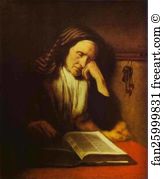 Nicolaes Maes Art Print - An Old Woman Dozing Over A Book