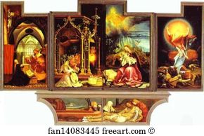 Concert Of Angels Left And Nativity Right Art Print - Annunciation (Left), Concert Of Angels (Central Left), Nativity (Cental Right), Resurrection (Right)