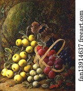 Plums And Raspberries Art Print - Apples, Plums, Raspberries And Grapes