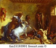 Stable Art Print - Arab Horses Fighting In A Stable
