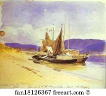 Barges Art Print - Barges Near The Bank
