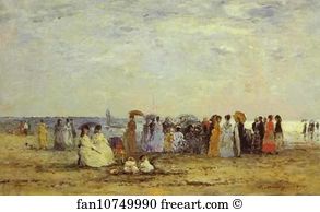 Beach At Trouville Art Print - Bathers On The Beach At Trouville