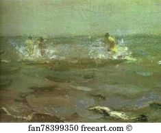 1905 Oil On Canvas The Russian Museum Art Print - Bathing Of A Horse. Detail
