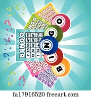 Free art print of Bingo cards and numbers. Close up of Yellow, blue and ...