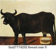 White Background Art Print - Black Buffalo On A White Background