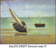 Grandcamp Art Print - Boats. Bateux, Maree Basse, Grandcamp