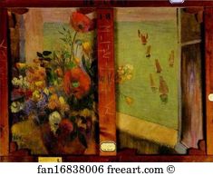 Reverse Art Print - Bouquet Of Flowers With A Window Open To The Sea (Reverse Of Hay-Making In Brittany)