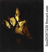 Blowing Art Print - Boy Blowing At Lamp