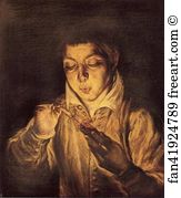 Blowing Art Print - Boy Lighting A Candle (Boy Blowing On An Ember)