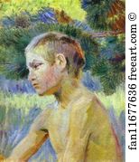 1901 Oil On Canvas The Museum Of Russian Art Art Print - Boy Seated