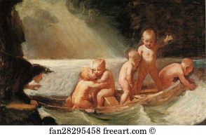 In A Boat Art Print - Boys In A Boat Drifting Out To Sea