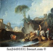 Oil On Canvas 59 X 73 Cm The Hermitage Art Print - Bridge Crossing