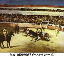 Fighting Art Print - Bull-Fighting Scene