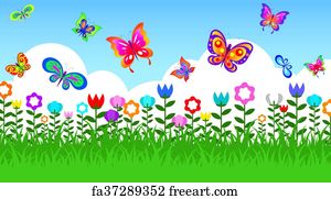 Free art print of Butterflies and dragonflies in flower garden ...