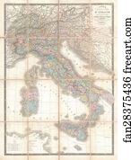 Carte Art Print - Carte Physique Et Politique De L'italie Dela Region Des Alpes Et Des Provincesautrichiennes Sur L'adriatique.