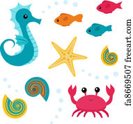 Free art print of Sea Life cartoon vector illustration. Sea Life