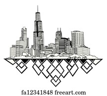 Free art print of Chicago City Skyline Text Black and White ...