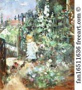 Child Art Print - Child Among The Hollyhocks