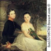 Parrots Art Print - Children With A Parrot