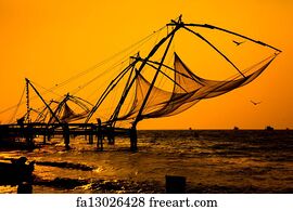 Free art print of Chinese fishnets on sunset. Kochi, Kerala, India ...