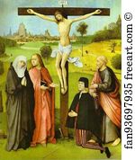 Christ Cross Art Print - Christ On Cross With Donors And Saints