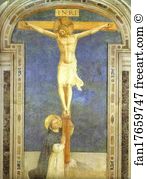 Dominic Art Print - Christ On The Cross Adored By St. Dominic
