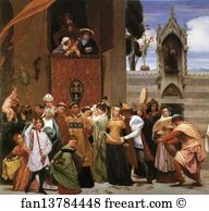 Arnolfo Art Print - Cimabue's Celebrated Madonna Is Carried In Procession Through The Streets Of Florence; In Front Of The Madonna, And Crowned With Laurels, Walks Cimabue Himself, With His Pupil Giotto; Behind It Arnolfo Di Lapo, Gaddo Gaddi, Andrea Tafi, Niccola Pisano, Bu