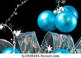 Free art print of Christmas decorations. Close-up shot of silver and