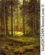 Sunny Day Art Print - Coniferous Forest. Sunny Day